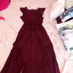 Elegant Burgundy Ruffle Dress